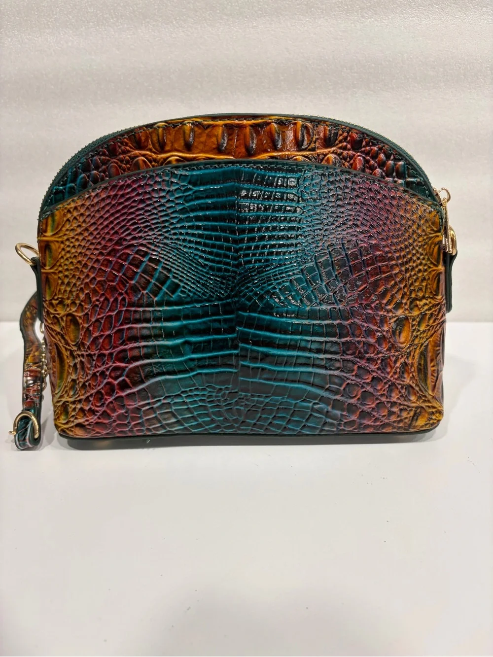 Fashion inspired Prismatic Croc-Embossed Multicolor Crossbody with Gold Chain